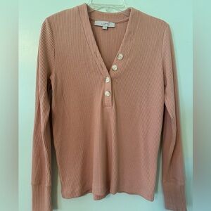 Peach ribbed button up v neck women’s top